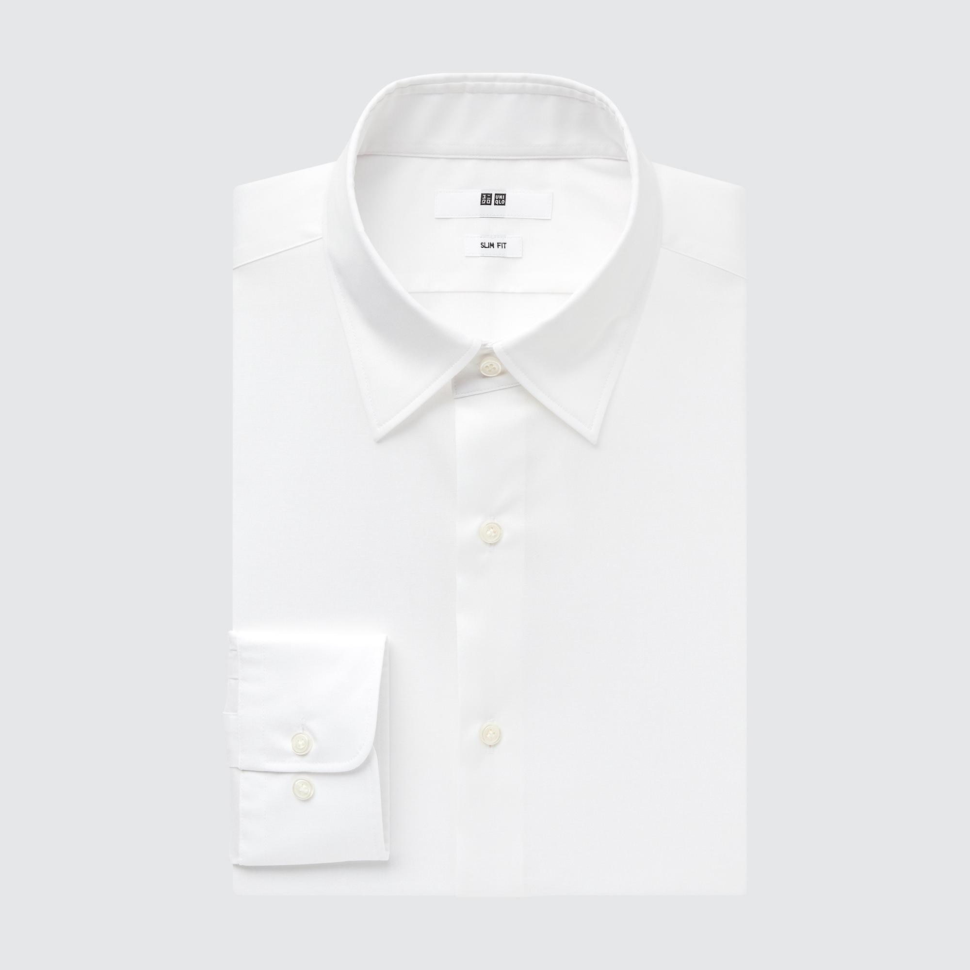 UNIQLO Easy Care Broadcloth Stretch Slim FiT-Shirt Regular Collar Hvite | 96QGEOBXP