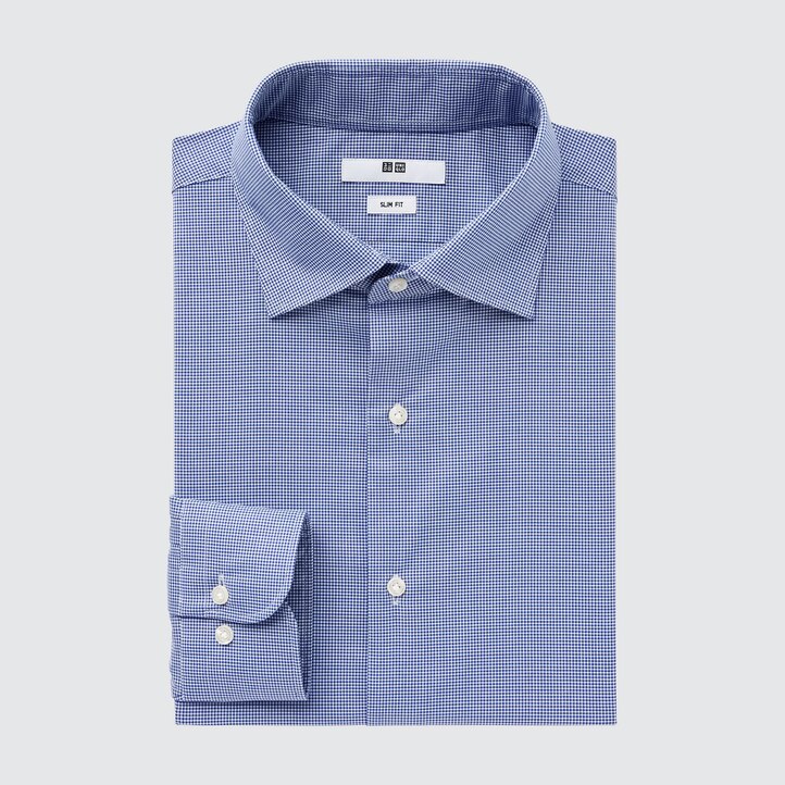 UNIQLO Easy Care Broadcloth Stretch Slim FiT-Shirt Semi Cutaway Collar Blå | 67VUBMQNZ