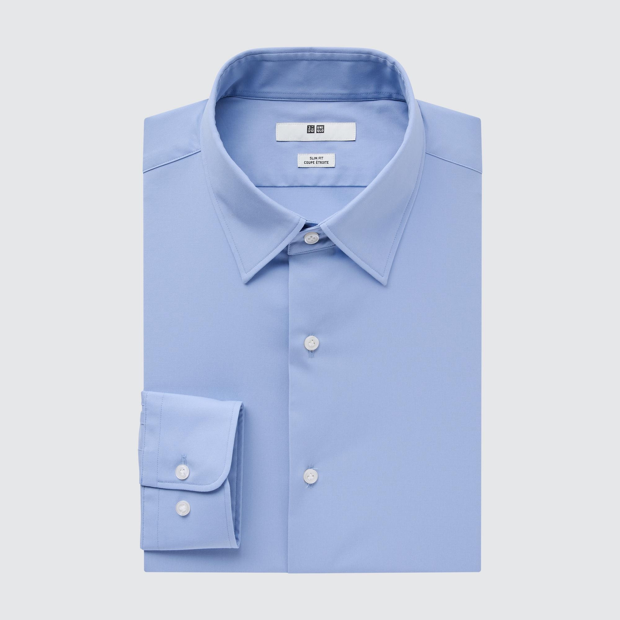 UNIQLO Easy Care Broadcloth Stretch Slim FiT-Shirt Regular Collar Blå | 73ARJZITL