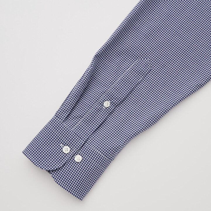 UNIQLO Easy Care Stretch Slim Fit Checked Shirt Semi Cutaway Collar Marineblå | 91HYMBXKZ