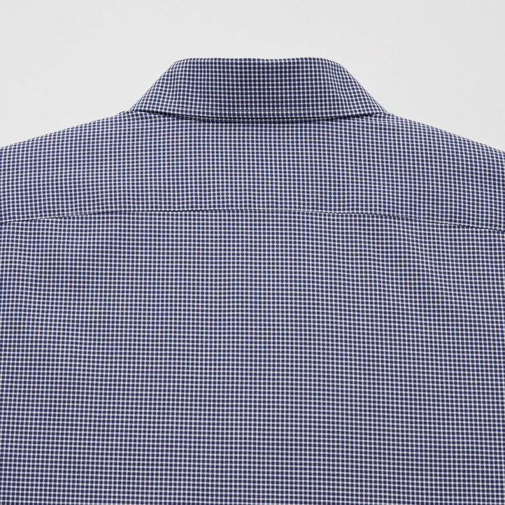 UNIQLO Easy Care Stretch Slim Fit Checked Shirt Semi Cutaway Collar Marineblå | 91HYMBXKZ