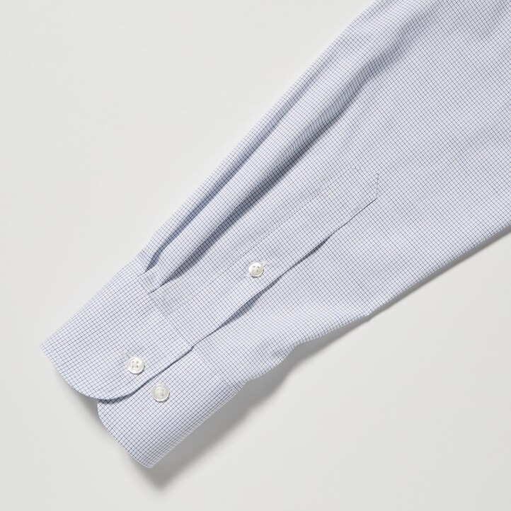 UNIQLO Easy Care Stretch Slim Fit Checked Shirt Semi Cutaway Collar Blå | 42FPGQABU