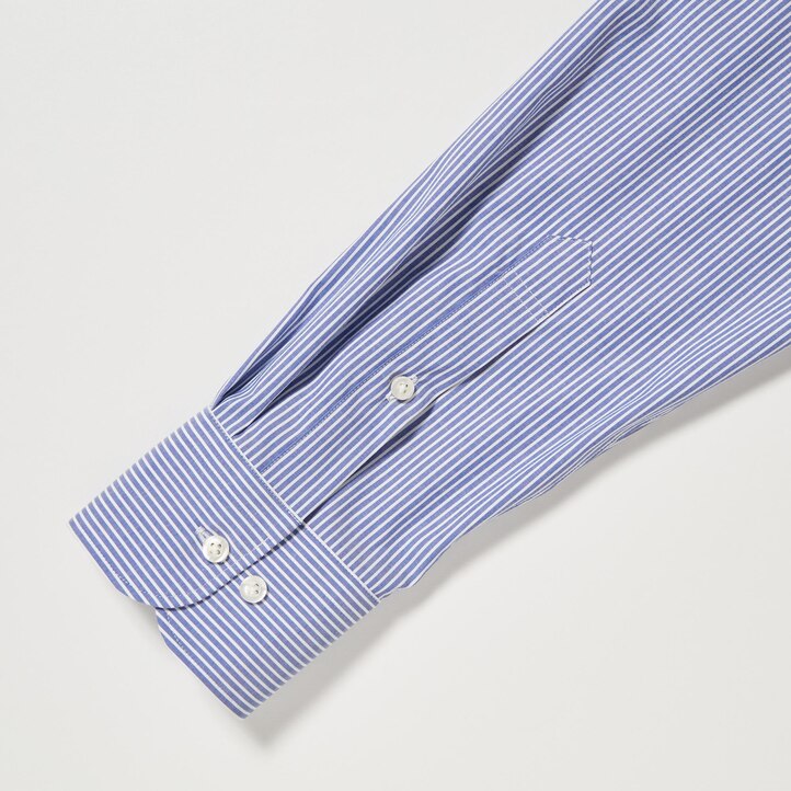 UNIQLO Easy Care Stretch Slim Fit Striped Shirt Semi Cutaway Collar Blå | 04FJOIHUC