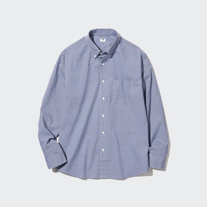 UNIQLO Extra Fine Cotton Broadcloth Long Sleeve Shirt Blå | 49XVGWKQU