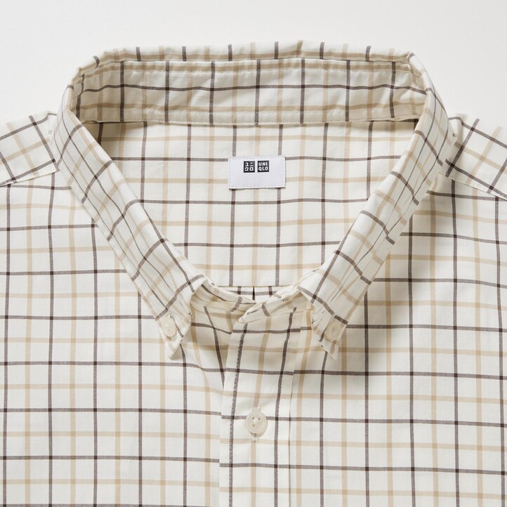 UNIQLO Extra Fine Cotton Broadcloth Regular Fit Checked Shirt Button Down Collar Hvite | 76CIVJBMU