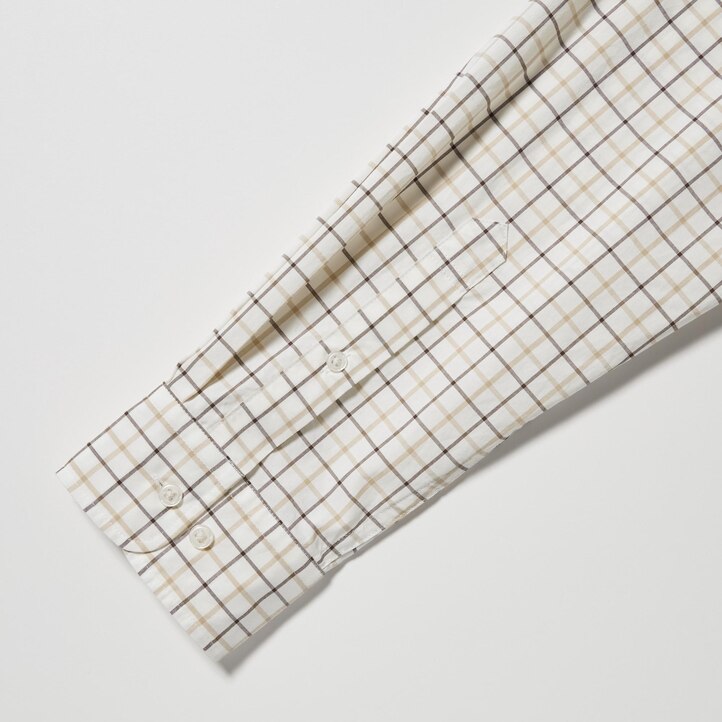 UNIQLO Extra Fine Cotton Broadcloth Regular Fit Checked Shirt Button Down Collar Hvite | 76CIVJBMU