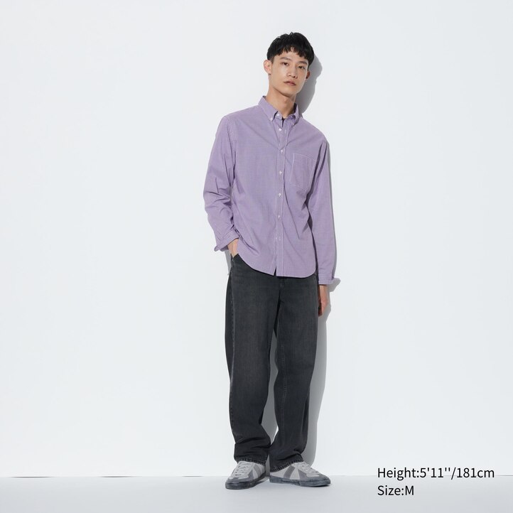 UNIQLO Extra Fine Cotton Broadcloth Regular Fit Checked Shirt Button Down Collar Blå | 49AUZFMIS