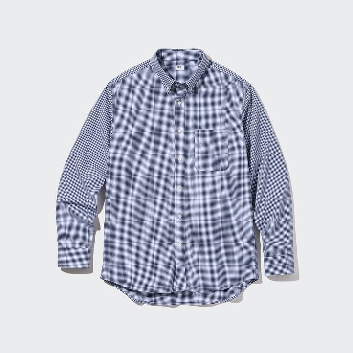 UNIQLO Extra Fine Cotton Broadcloth Regular Fit Checked Shirt Button Down Collar Blå | 49AUZFMIS