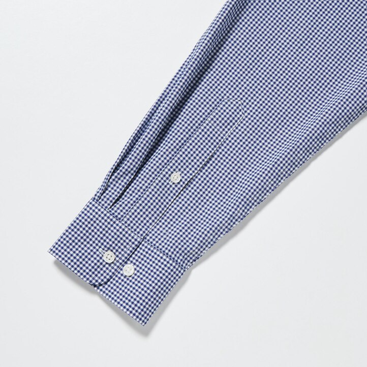 UNIQLO Extra Fine Cotton Broadcloth Regular Fit Checked Shirt Button Down Collar Blå | 49AUZFMIS