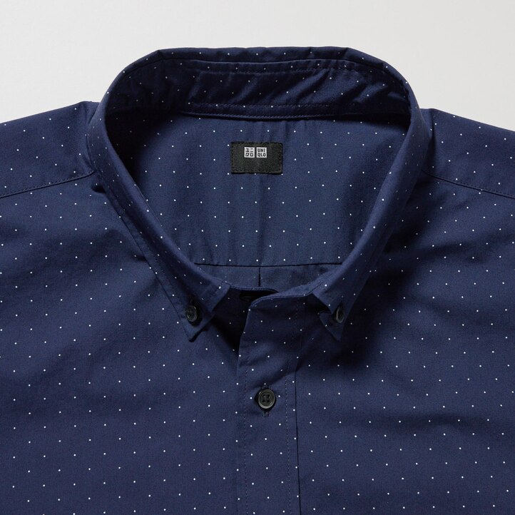 UNIQLO Extra Fine Cotton Broadcloth Regular Fit Printed Shirt Button Down Collar Hvite | 94NVGHPIC