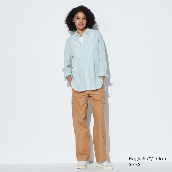 UNIQLO Extra Fine Cotton Striped Long Sleeved Shirt Grønn | 12EFKUABZ