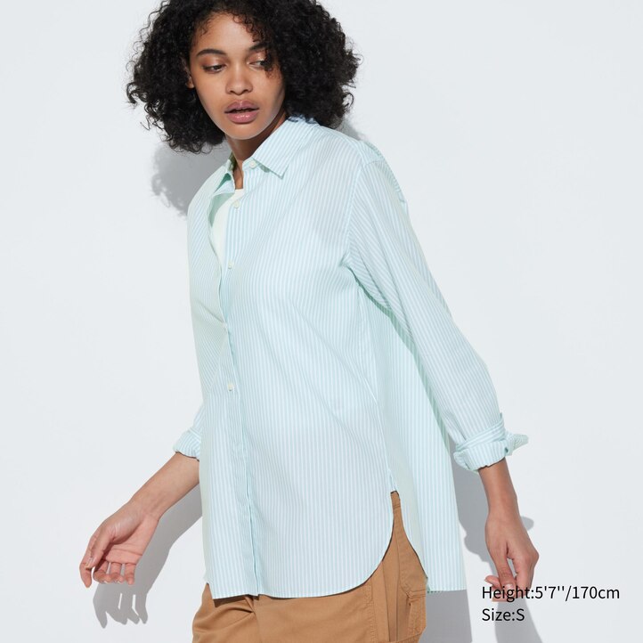 UNIQLO Extra Fine Cotton Striped Long Sleeved Shirt Grønn | 12EFKUABZ