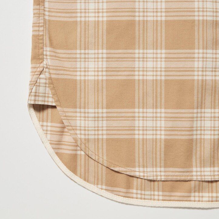 UNIQLO Flannel Checked Longline Shirt Beige | 25GETKJAI