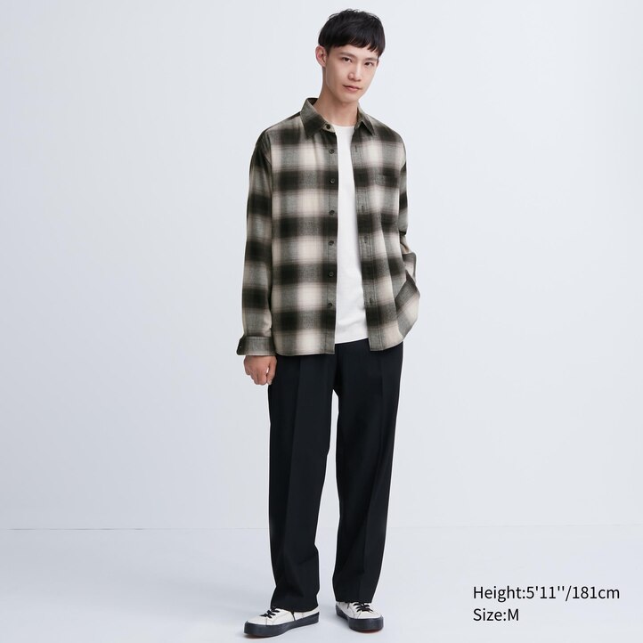 UNIQLO Flannel Checked Regular FiT-Shirt Regular Collar Svarte | 78TYPMNWA