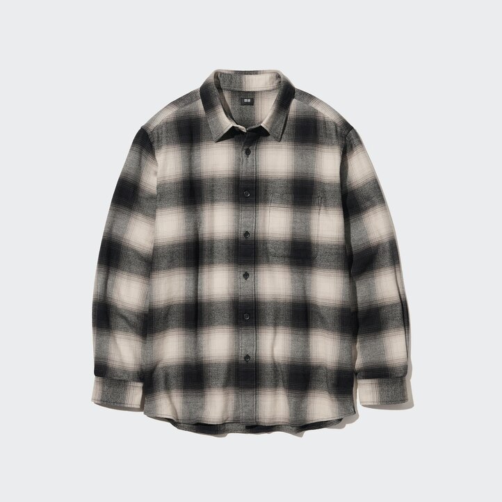 UNIQLO Flannel Checked Regular FiT-Shirt Regular Collar Svarte | 78TYPMNWA