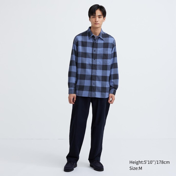 UNIQLO Flannel Checked Shirt Beige | 67HTGJUQK