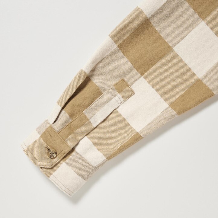 UNIQLO Flannel Checked Shirt Beige | 67HTGJUQK