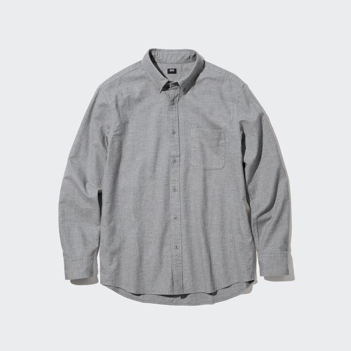 UNIQLO Flannel Regular FiT-Shirt Button Down Collar Hvite | 13VGEXHQN