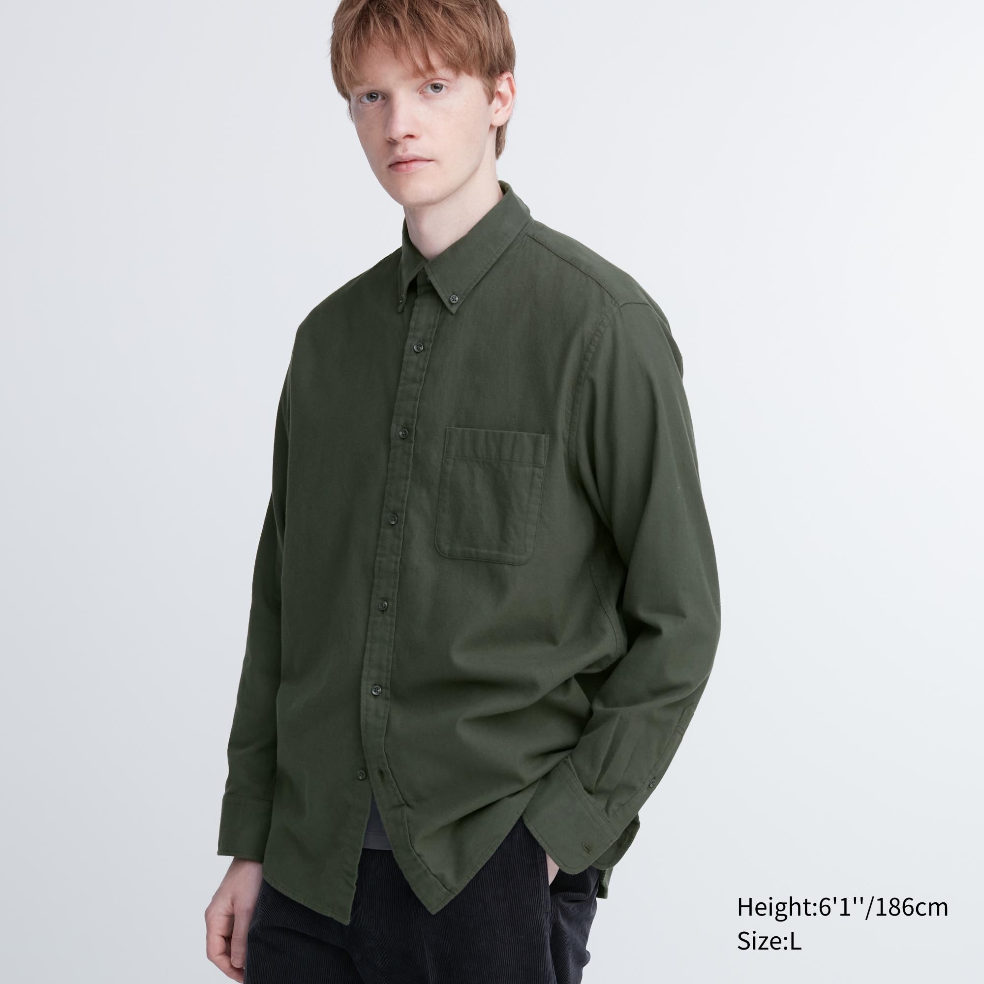 UNIQLO Flannel Regular FiT-Shirt Olivengrønne | 32AYEIUSN