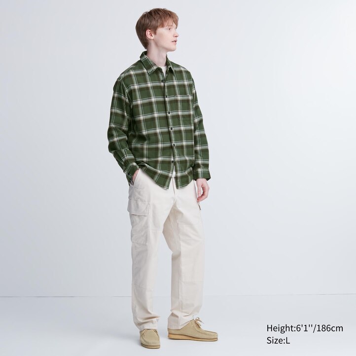 UNIQLO Flannel Regular Fit Checked Shirt Regular Collar Natural | 04TXCJNMV