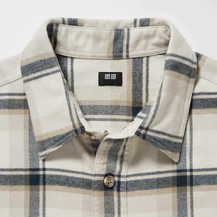 UNIQLO Flannel Regular Fit Checked Shirt Regular Collar Natural | 04TXCJNMV