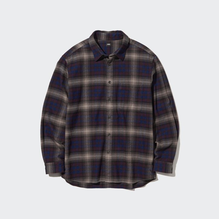 UNIQLO Flannel Regular Fit Checked Shirt Regular Collar Wine | 37GRLEIQJ