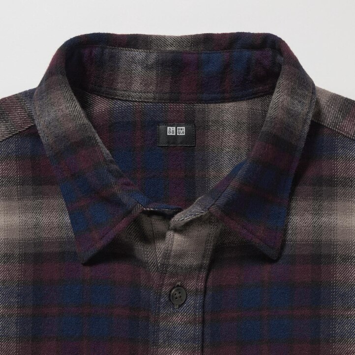 UNIQLO Flannel Regular Fit Checked Shirt Regular Collar Wine | 37GRLEIQJ