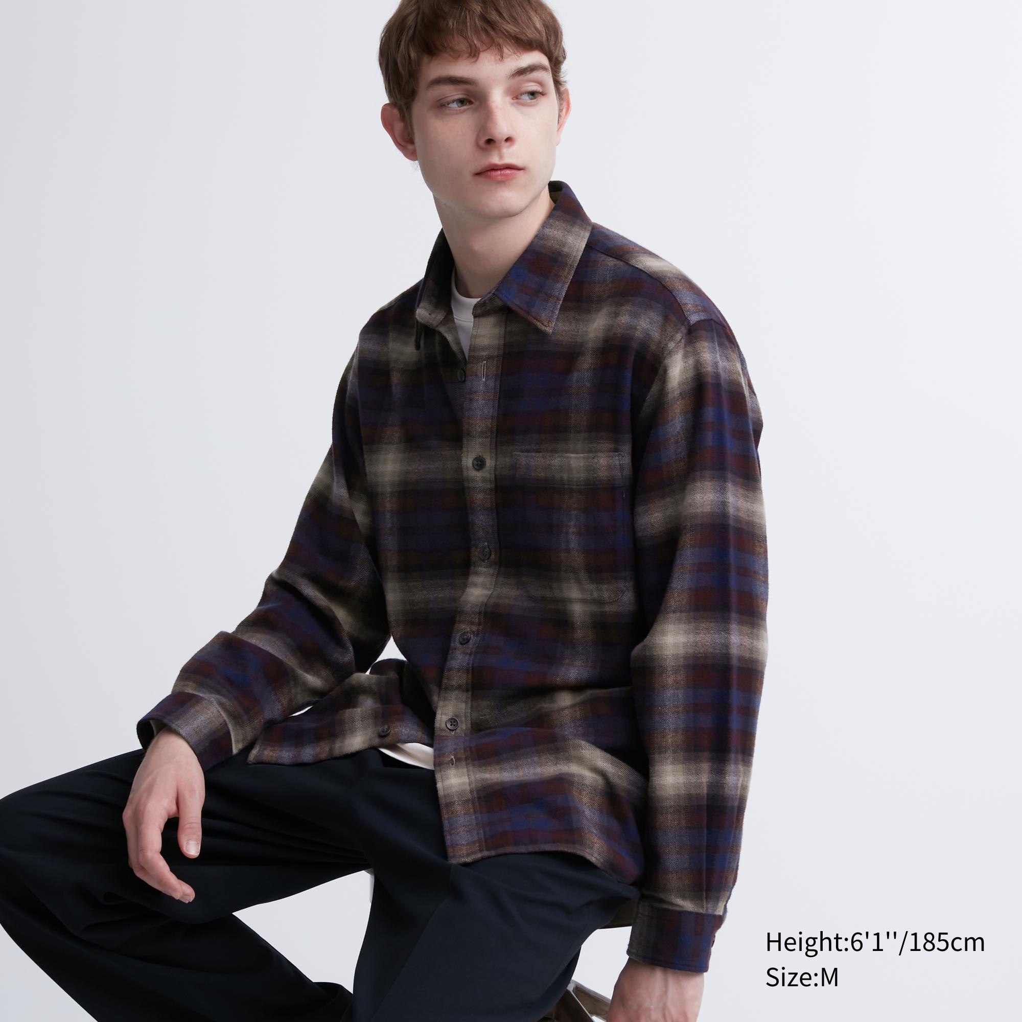 UNIQLO Flannel Regular Fit Checked Shirt Regular Collar Wine | 37GRLEIQJ