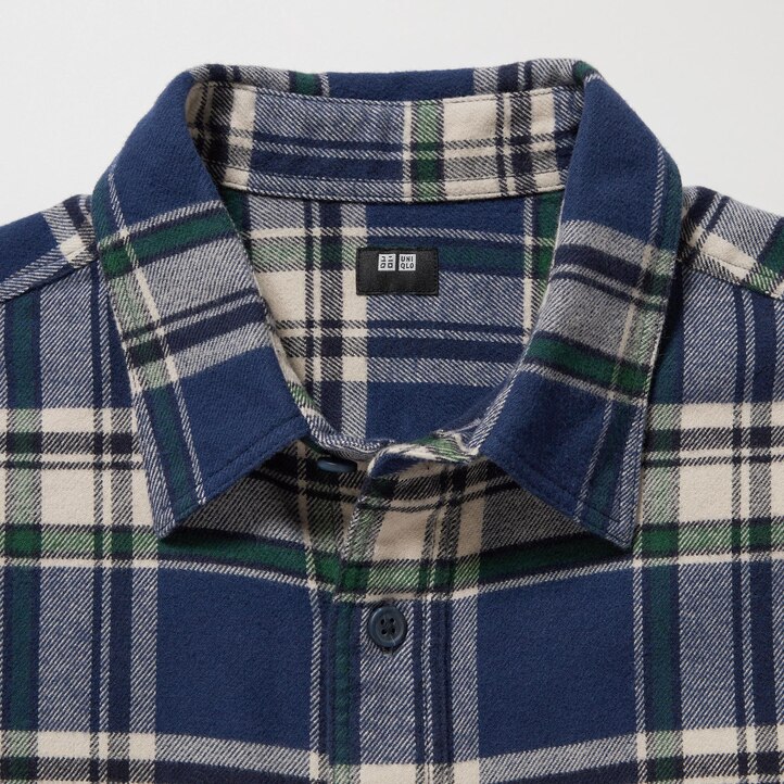 UNIQLO Flannel Regular Fit Checked Shirt Regular Collar Blå | 03OFGDMVA