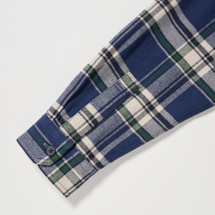 UNIQLO Flannel Regular Fit Checked Shirt Regular Collar Blå | 03OFGDMVA