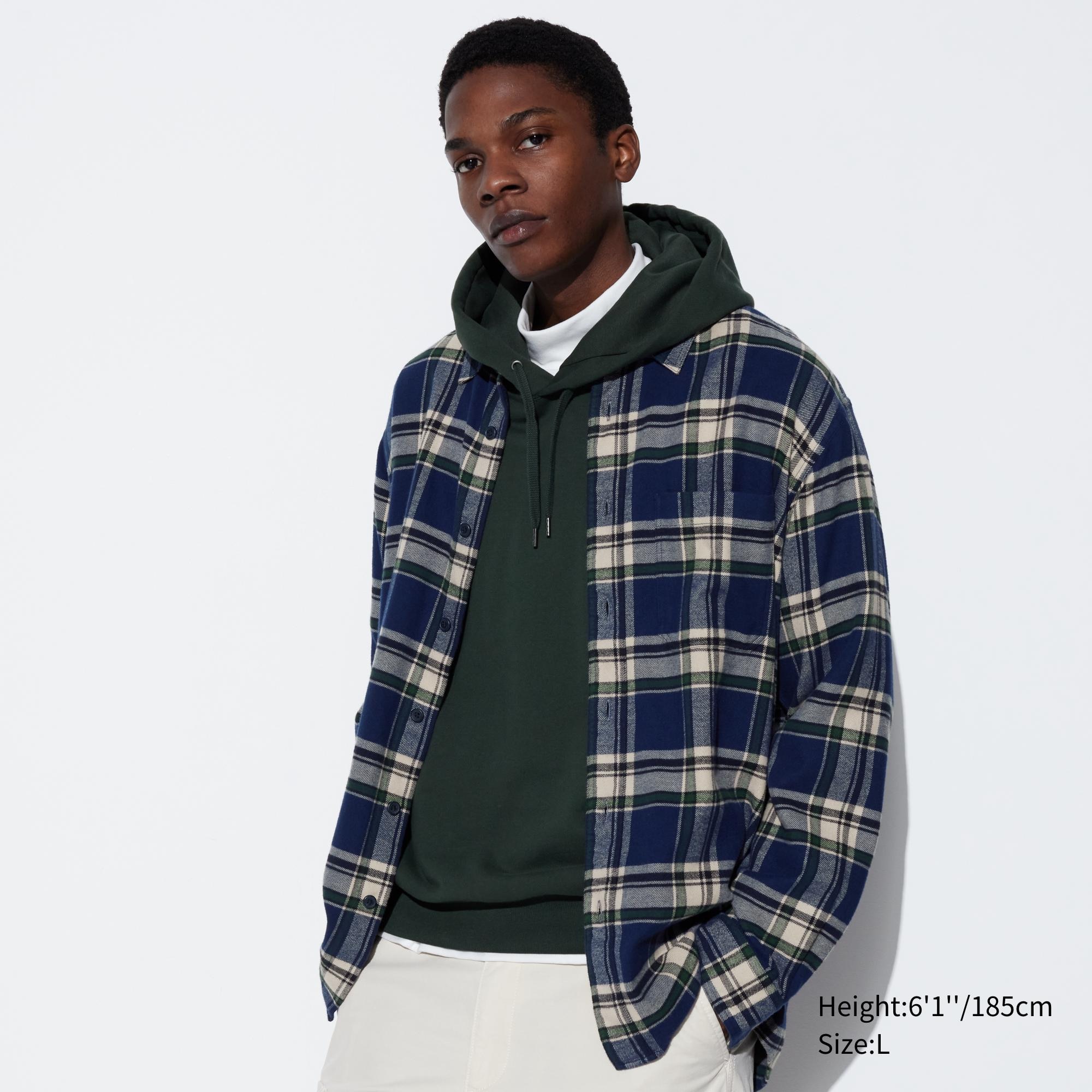 UNIQLO Flannel Regular Fit Checked Shirt Regular Collar Blå | 03OFGDMVA