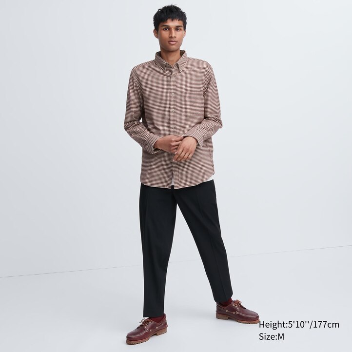 UNIQLO Flannel Regular Fit Checked Shirt Button Down Collar Rød | 65KVXEJYO