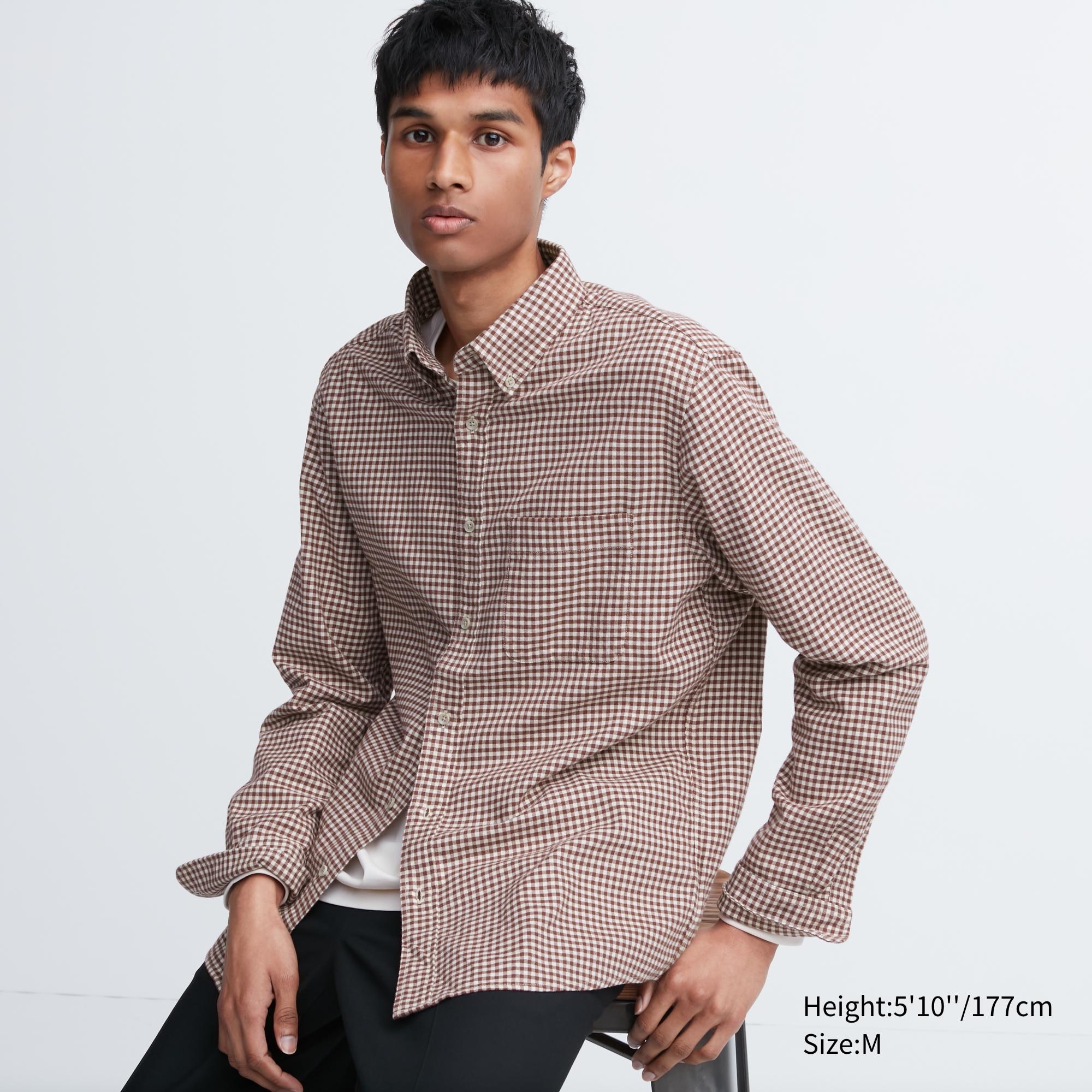 UNIQLO Flannel Regular Fit Checked Shirt Button Down Collar Rød | 65KVXEJYO