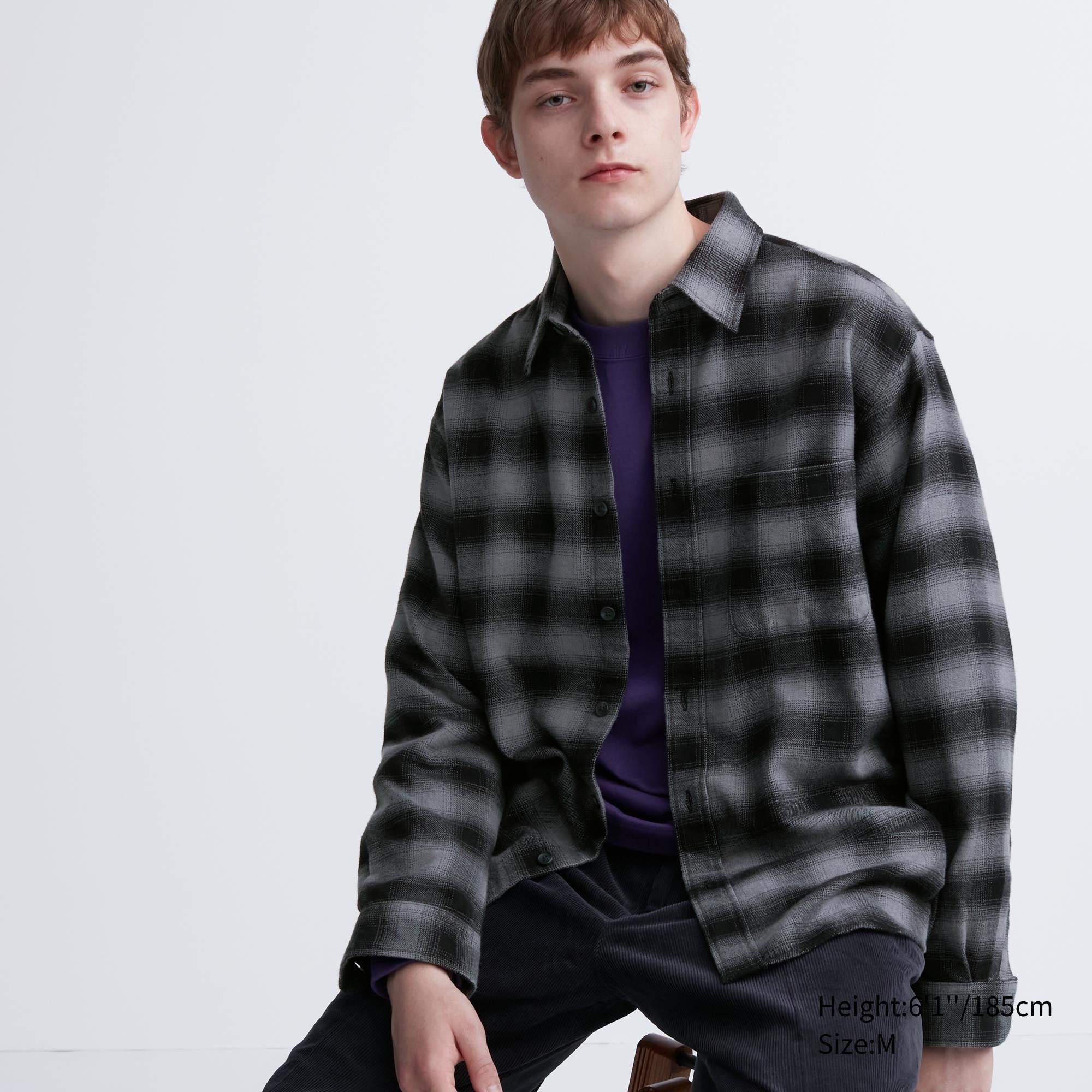 UNIQLO Flannel Regular Fit Checked Shirt Regular Collar Gray | 02MIDNGWZ