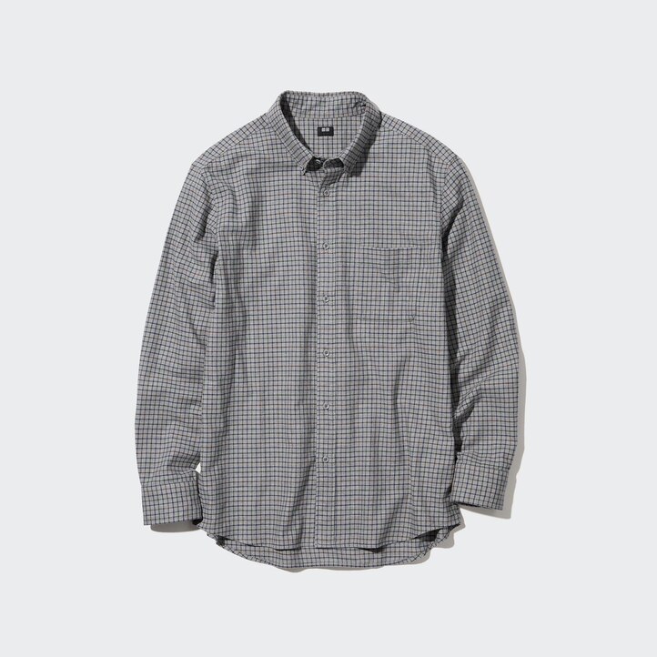 UNIQLO Flannel Regular Fit Checked Shirt Button Down Collar Hvite | 65KYSPIMN