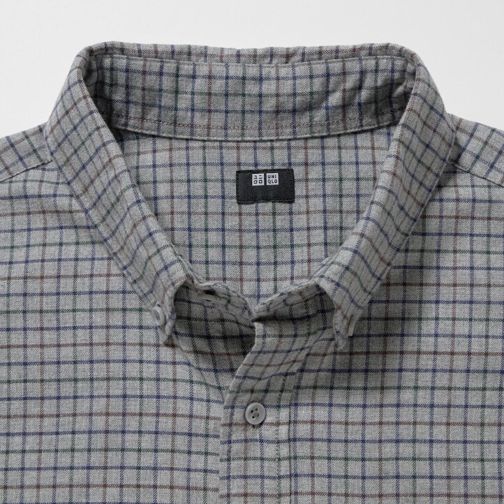 UNIQLO Flannel Regular Fit Checked Shirt Button Down Collar Hvite | 65KYSPIMN