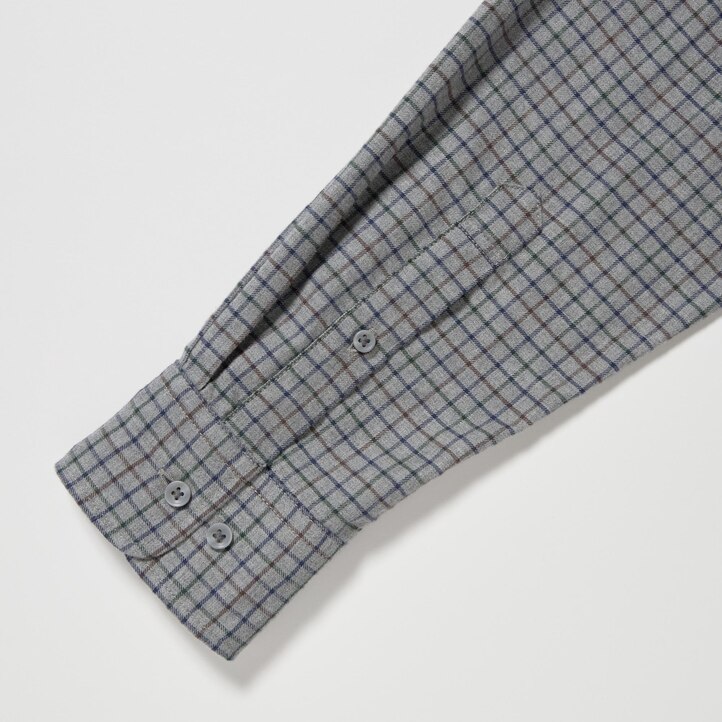 UNIQLO Flannel Regular Fit Checked Shirt Button Down Collar Hvite | 65KYSPIMN