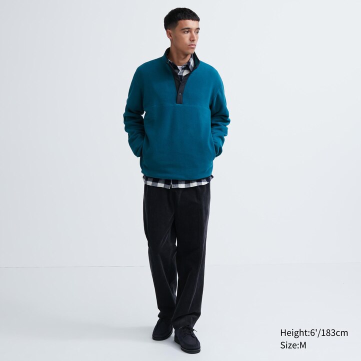 UNIQLO Fleece Button Up Pullover Hvite | 57RCHMQBY