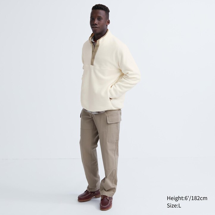 UNIQLO Fleece Button Up Pullover Hvite | 57RCHMQBY