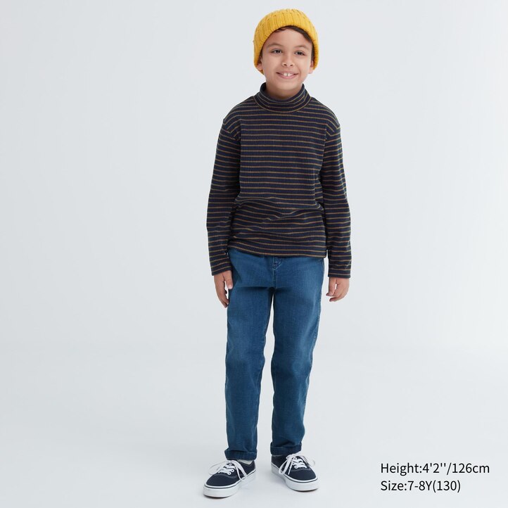 UNIQLO Fleece Ribbed Striped High Neck Long Sleeved T-Shirt Marineblå | 79IGJFWLU