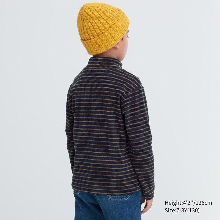 UNIQLO Fleece Ribbed Striped High Neck Long Sleeved T-Shirt Marineblå | 79IGJFWLU