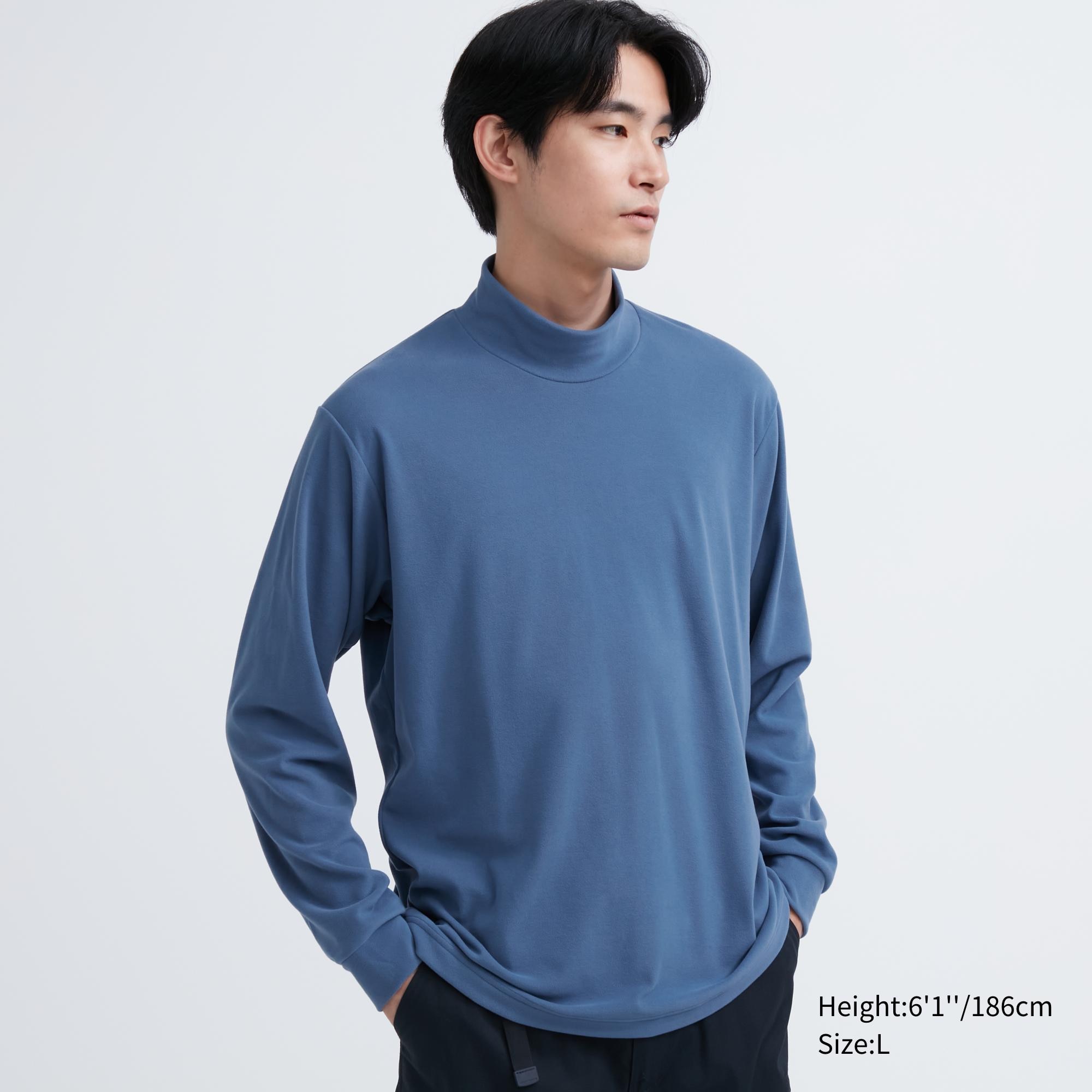 UNIQLO Fleece Stretch Mock Neck Long Sleeved T-Shirt Blå | 39JETADKX