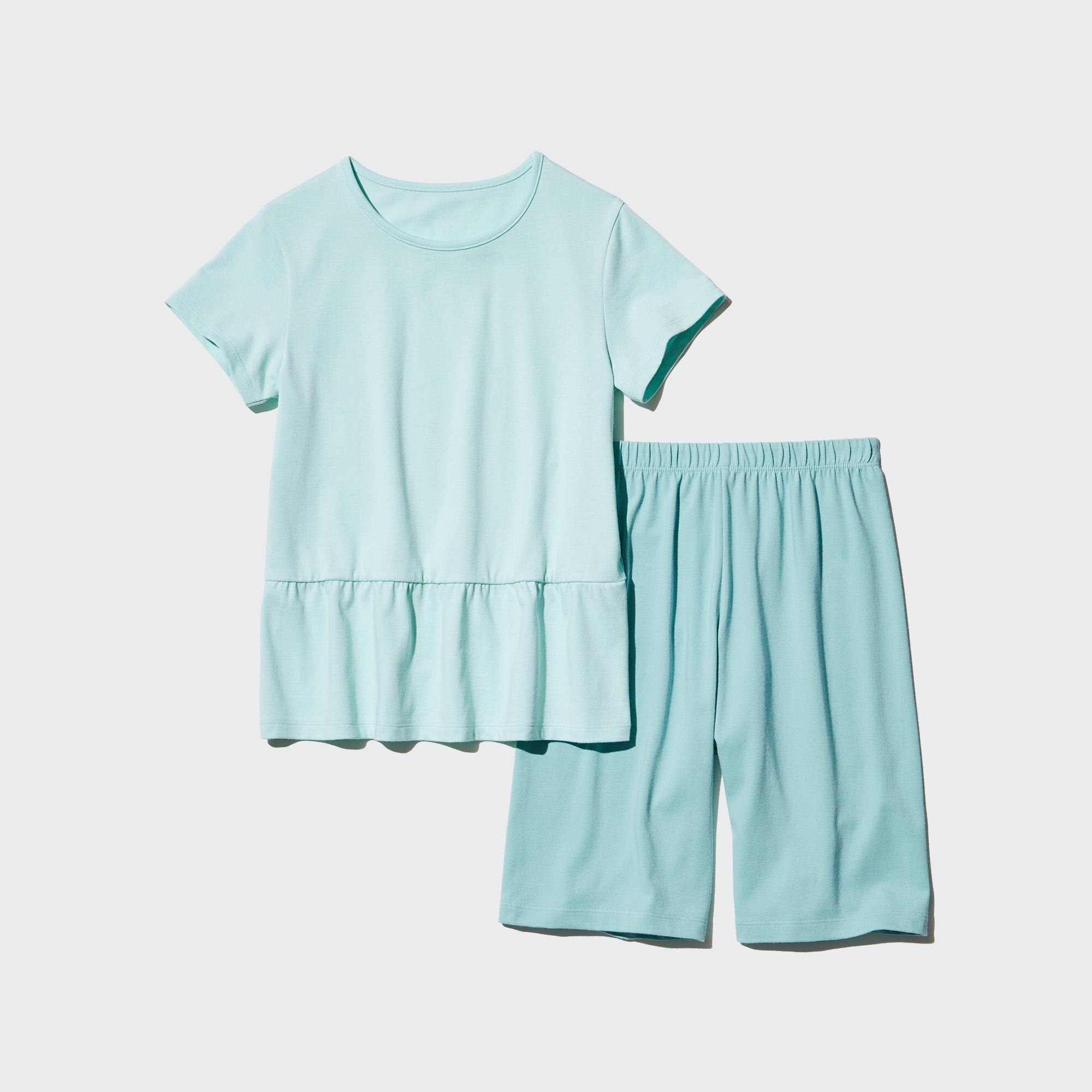 UNIQLO Girls Airism Cotton Blend Short Sleeved Set Lyse Grønn | 14ANCPKVB