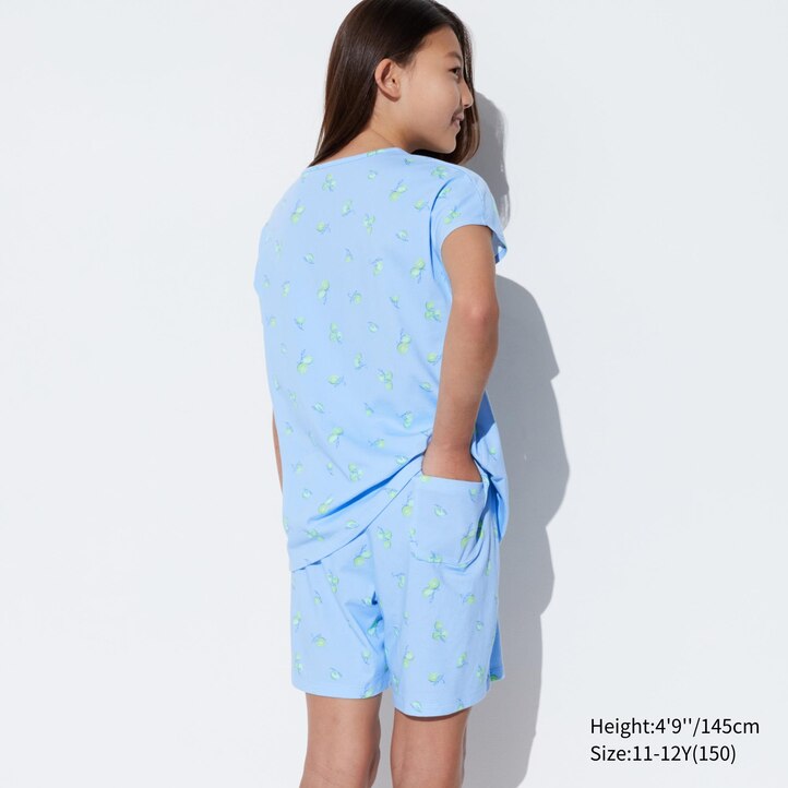 UNIQLO Girls Airism Cotton Blend Striped Short Sleeved Set Gul | 97MYUWHFS