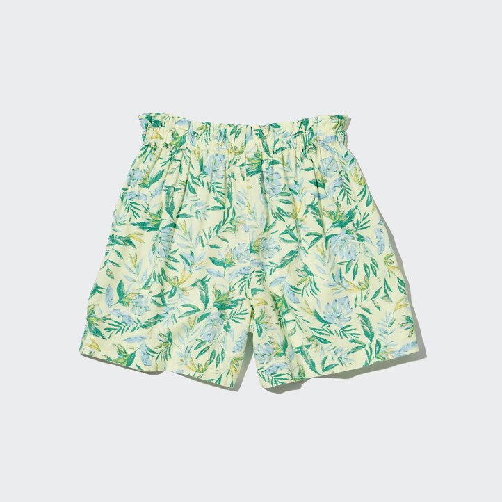 UNIQLO Girls Linen Blend Flower Print Easy Shorts Pisket Krem | 26DCHOJQZ