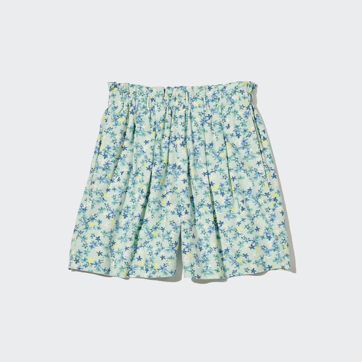 UNIQLO Girls Linen Blend Flower Print Easy Shorts Grønn | 26CTROVYL