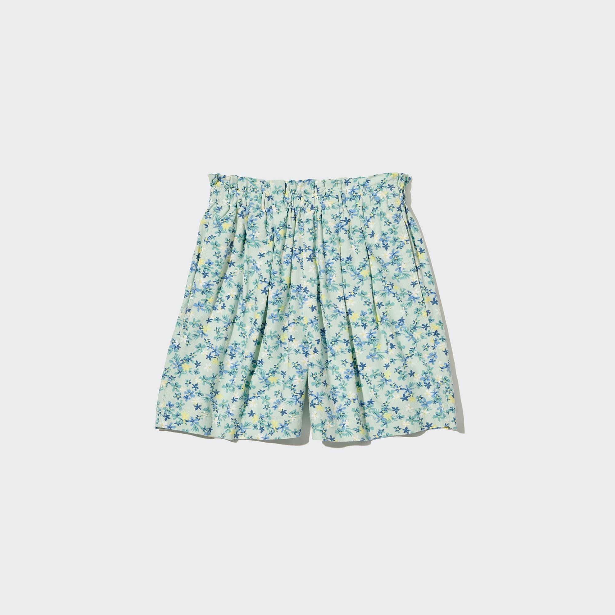 UNIQLO Girls Linen Blend Flower Print Easy Shorts Grønn | 26CTROVYL