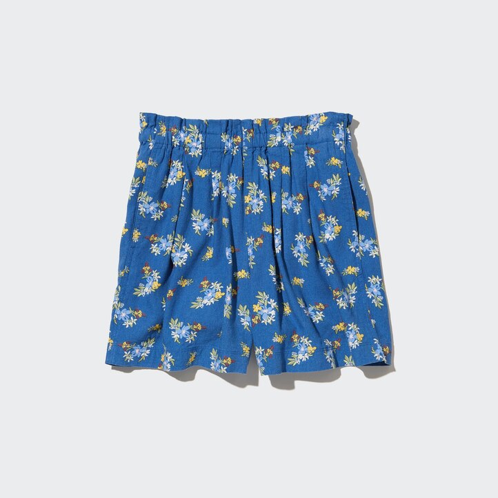 UNIQLO Girls Linen Blend Flower Print Easy Shorts Blå | 62ZIYHCXB