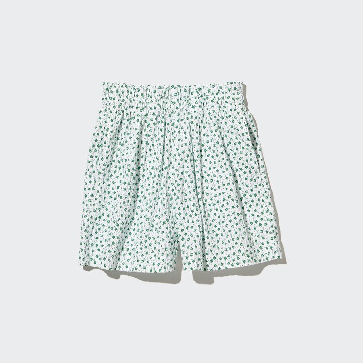 UNIQLO Girls Seersucker Flower Print Easy Shorts Blå | 29PLCJVHF