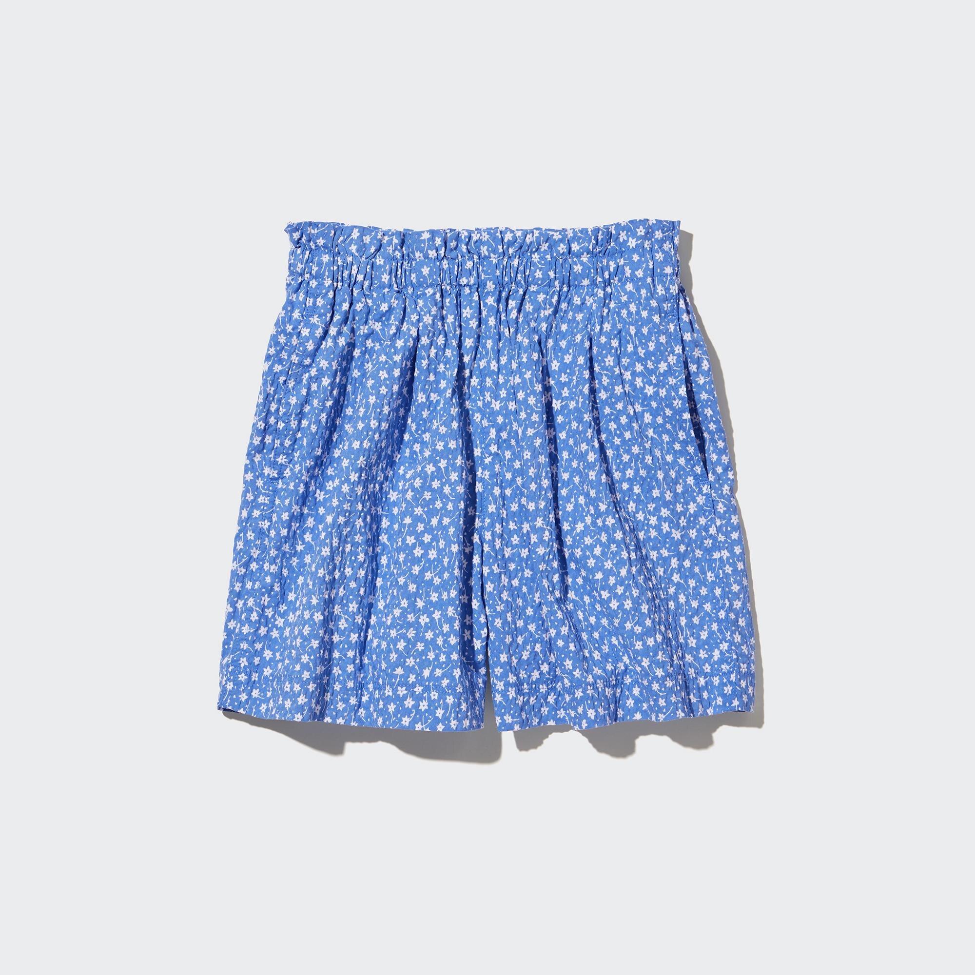 UNIQLO Girls Seersucker Flower Print Easy Shorts Blå | 29PLCJVHF